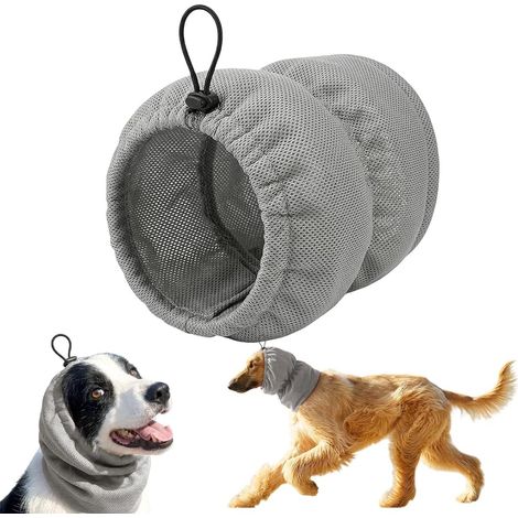 Bandana de Refroidissement Respirante pour Animaux de Compagnie, Cache Oreille Chien Anti Épiler, Protège Oreille pour Chien à Longues Oreilles Réduit Les Tâches Pendant Les Repas (Gris, S) (1/5)