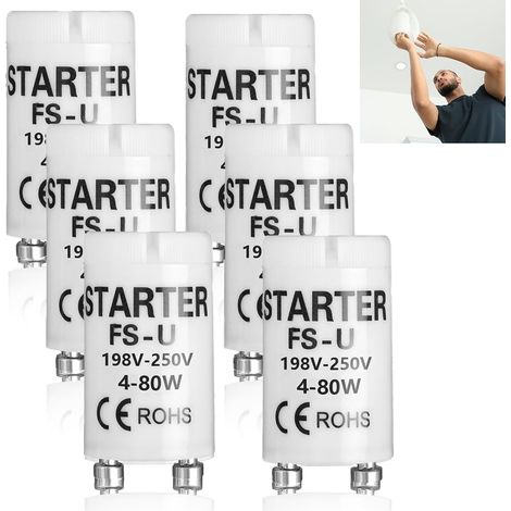 Kit de 6 Starters Universels pour Tubes Fluorescents et LED - Convient aux Ampoules de 4 à 80W, avec Technologie de Démarrage Rapide, Inclus Outil de Montage Facile (Set B)