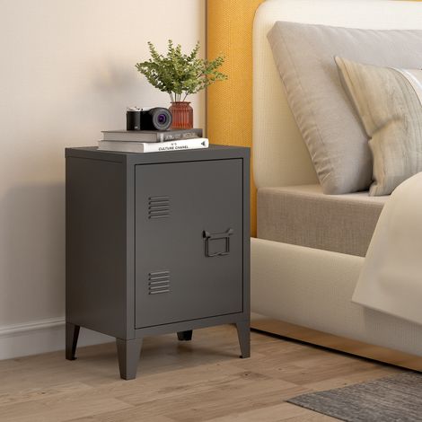 Nachtschrank Inari Türgriff rechts Stahl Schwarz [en.casa]