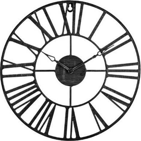 Pendule Vintage en Métal "Time" 36cm Noir
