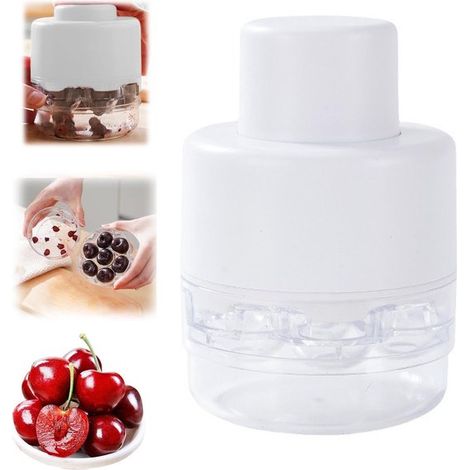 Deshuesador de cerezas con 7 agujeros, Deshuesador de dátiles, Deshuesador rápido, Portátil, aceitunas, cerezas dulces, etc, Blanco (1/5)