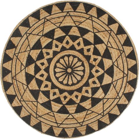 Tapis fait à la main Jute avec imprimé noir 120 cm (1/5)