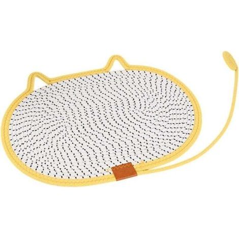 Tapis de protection interactif en forme de tête de chat - Adorable motif texturé en spirale - Idéal pour les canapés et les tapis - Jaune 60 x 40 cm (1/5)