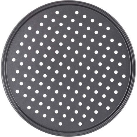 Pizza plate, set of 4, round, perforated, non-stick, flamed, steel, mold, ∅ 32 cm, anthracite (1/5)