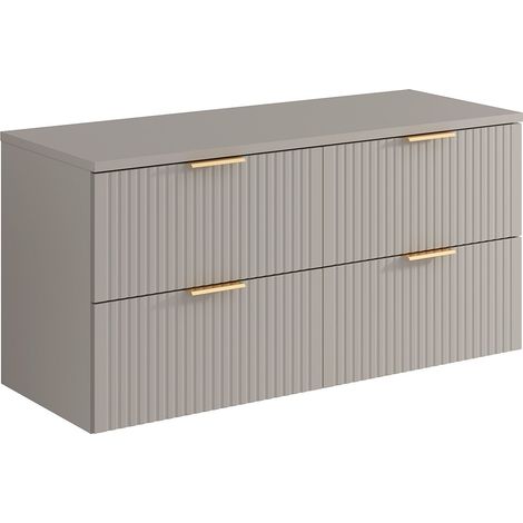 Meuble sous vasque suspendu strié avec planche - Beige - L120 cm - ZEVARA