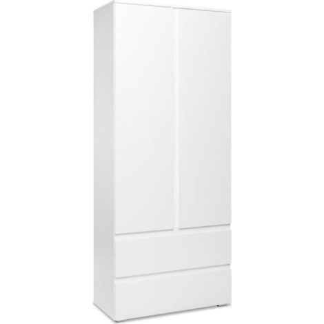 Armoire IMAGE7 - 2 portes + 2 tiroirs - Blanc Mat - L80 x H191 x P40 cm (1/5)
