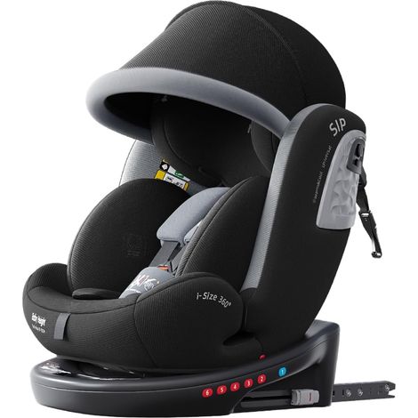 Siège auto pivotant 360° avec ISOFIX pour enfant de 40 à 150 cm (0-36 kg), de 0 à 12 ans, groupes 0+/1/2/3, dos à la route avec 5 positions d'inclinaison, pare-soleil, (Noir) (1/5)