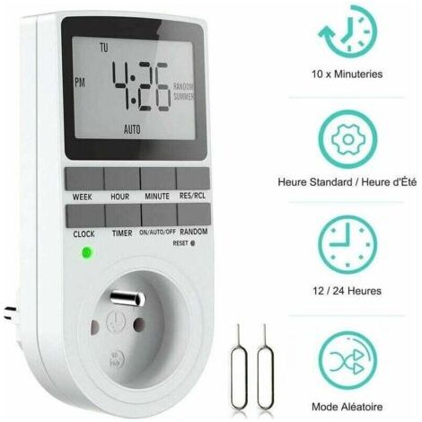 Prise Programmable Digitale - Minuterie Numérique Hebdomadaire avec Ecran LCD - Minuterie Prise Electrique 12H/24H/7Jours - Économie d'Énergie Pour L'électroménagers et L'éclairage - 1 Pack