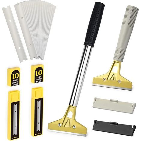Kit Grattoir Vitre - Grattoir avec 13inch Long Manche et Grattoir avec Poignée extensible, avec 20 Lames 100mm, Grattoir Peinture, pour Carrelage, Papier Peint, Colle, Miroir (1/5)