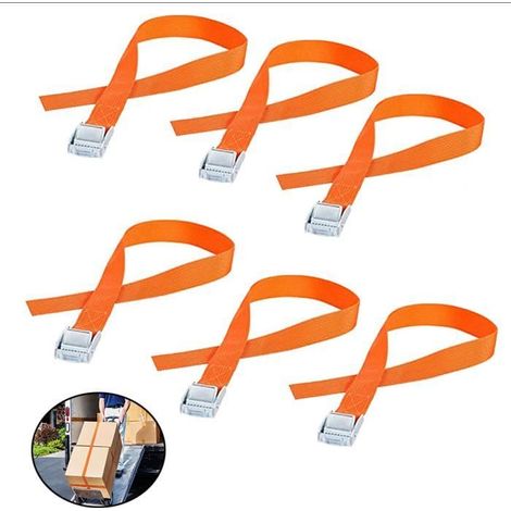 6 Pieces Sangles d'arrimage Sangle à Griffe Sangle de Fixation Charge Maximale 250 kg 2.5cm x 2m -Orange (1/4)