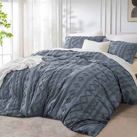 Bettwäsche-Set Boho Grau 200x220cm mit 2 Kissenbezügen 80x80cm, Microfaser