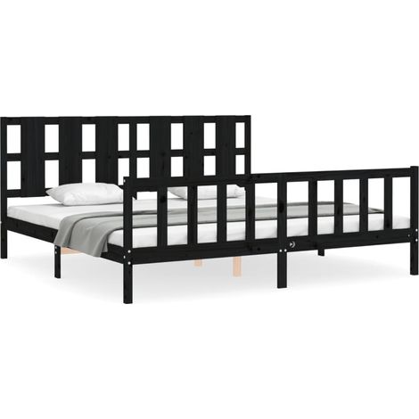 Lit double Lit adulte Cadre de lit sans matelas noir 200x200 cm bois massif de pin (1/5)