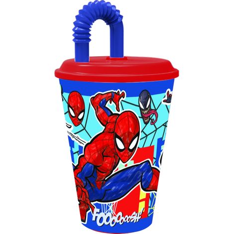 TATAWAY Marvel bicchiere 430 ml con cannuccia Spiderman Mob Rules resistente
