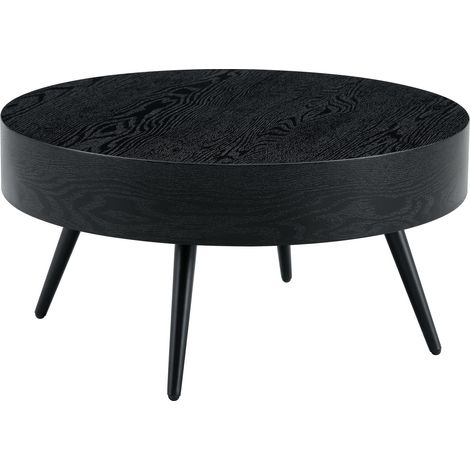 Tavolino da caffè rotondo 70 cm in MDF effetto legno nero con gambe in metallo nero (1/5)