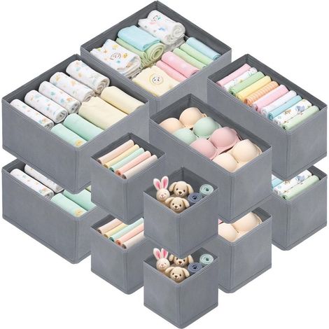 Lot de 12 Organisateur Tiroir, Organisateur de Bureau Maquillage, Boite de Rangement Vetement e Cuisine, Gris Classique (Gris) (1/5)