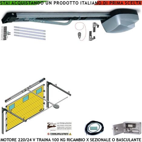 KIT AUTOMATISMO AUTOREVERSE PER PORTA SEZIONALE 100 KG 220/24 V KIT BLINDINO SBLOCCO DI EMERGENZA ESTERNO PULSANTE (1/5)