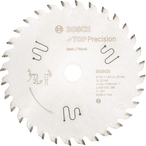 BOSCH Lames scies circulaires portatives Ø165mm Best for Wood - Bois - 165 mm - 1.8 mm - 20 mm - 32 dents