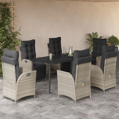 Ensemble à manger de jardin et coussins 7 pcs-Salon de jardin gris clair rotin 160426 (1/5)