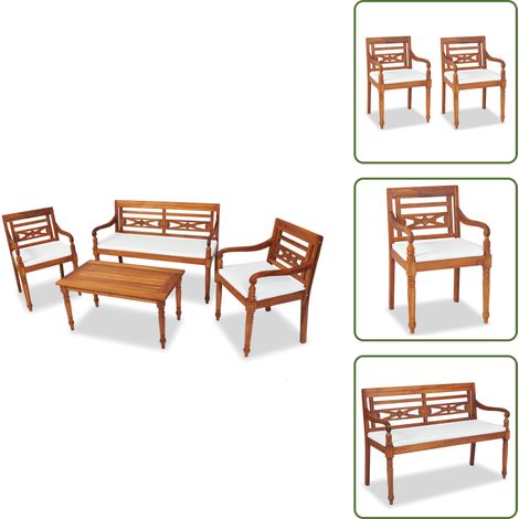 Salon de jardin avec coussins 4 pcs bois de teck solide - Meubles De Jardin - Salon De Jardin - Mobilier De Jardin - Teck - Chaise Extérieure (1/5)