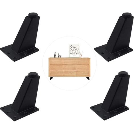 4 Pièces Pieds Réglables Meubles Jambes Cuisine Jambes Worktop Bar TV Bureau Table Jambes, Pieds Meubles Alliage d'Aluminium, pour Canapé Table Armoires éTagèRes, Facile à Installer, Noir (1/4)