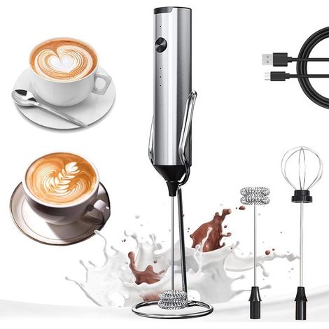Montalatte elettrico portatile ricaricabile, 3 velocità, 2 fruste in acciaio inox, adatto per caffè, latte macchiato, frullati e matcha. (1/5)