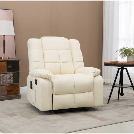 Fauteuil relax massant 94x99x99 cm blanc crème en cuir synthétique et mousse avec inclinaison 165° (1/5)