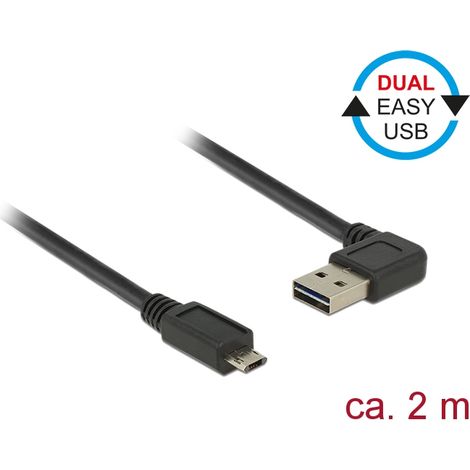 Delock Cable EASY-USB 2.0 Tipo-A macho, sesgado hacia la izquierda y hacia la derecha EASY-USB 2.0 Tipo Micro-B macho negro 2 m