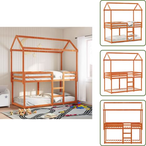 The Living Store Lit superposé sans matelas cire marron 90x200 cm pin massif - Lit Superpose - Lit Enfant - Lit Avec Toit - Lit Design - Lit Robuste (1/5)