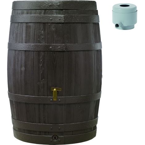 Garantia – Récupérateur d'eau de pluie 250L – Tonneau en polyéthylène – Robinet imitation laiton – Collecteur filtrant gris