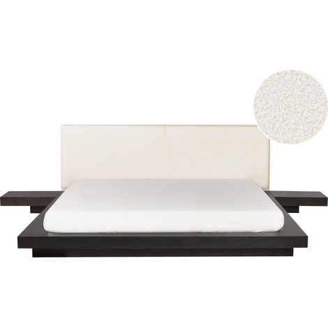 Letto ad acqua moderno 180 x 200 cm con materasso comodini testata bouclé legno di frassino scuro Zen