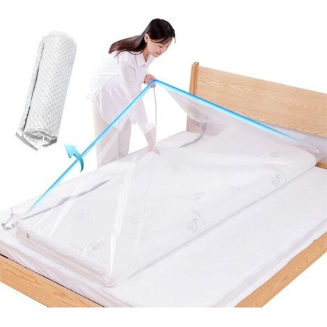 Grands sacs de rangement sous vide pour matelas, vêtements, imperméables, refermables, réutilisables, économiseur d'espace, compresse le matelas de 80 %, sans pompe à vide (1/5)