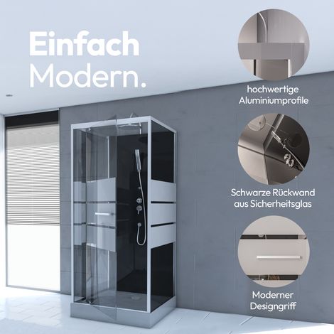 Dusche Komplett MARWELL Komplettdusche Fertigdusche Dusy 90 x 90 x 225 cm - komplett Set inkl. Duschwanne und Armatur -  Runddusche mit Fronteinstieg