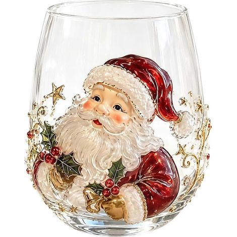 Verre décoratif 3D de Noël verre à vin sans pied à relief de bonhomme de neige verre festif pour café thé lait jus fête de Noël (1/5)