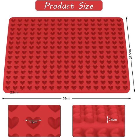 Tapis de cuisson en silicone en forme de cœur de 1 cm avec moules à arêtes, à poissons et à gâteaux, tapis de cuisson antiadhésif rouge en silicone pour biscuits, chocolats et plateaux à viande (1/4)