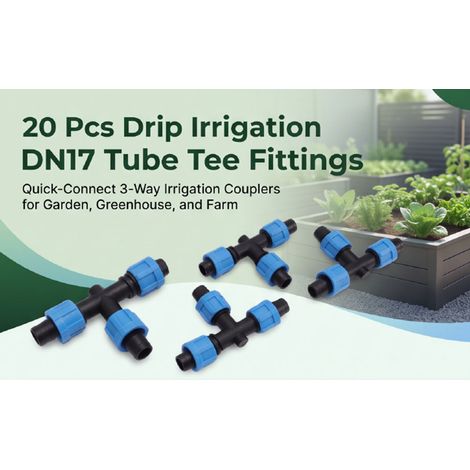20 unités d'adaptateurs rapides en T pour tuyaux d'irrigation goutte à goutte DN17, raccord en 3 voies pour jardin, serre et ferme. (1/5)