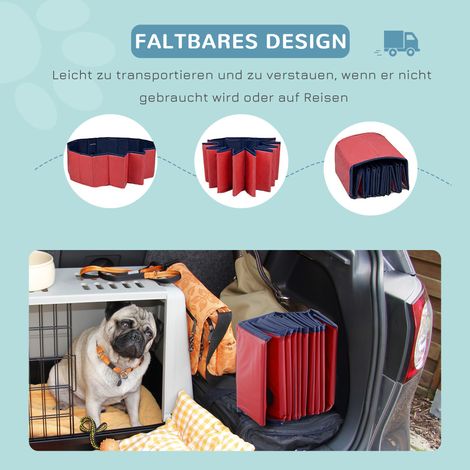 Baignoire pliable PawHut pour chien et chat, piscine réversible en plastique et bois, rouge, diamètre 160 x 30 cm (H) (1/4)