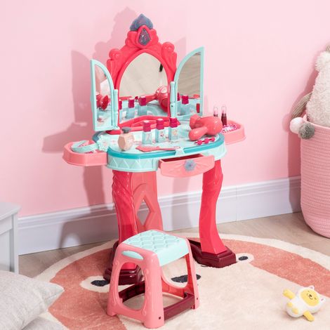 AIYAPLAY Tavolo da trucco per bambini +3 anni con sgabello, specchio, luce, musica e asciugacapelli, 57x34x76 cm Multicolore (1/5)