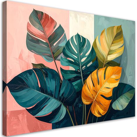 Quadro su tela, foglie tropicali colorate - 60x40 (1/2)