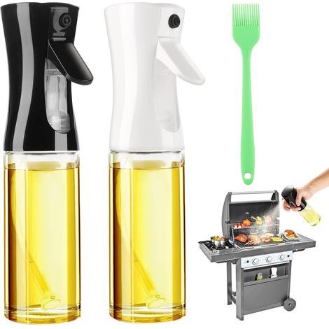 2-piece 470ml dark oil sprayer, anti-light cooking spray, 2-in-1 food-grade bottle, green glass bottle for the kitchen (black and green) (1/5)