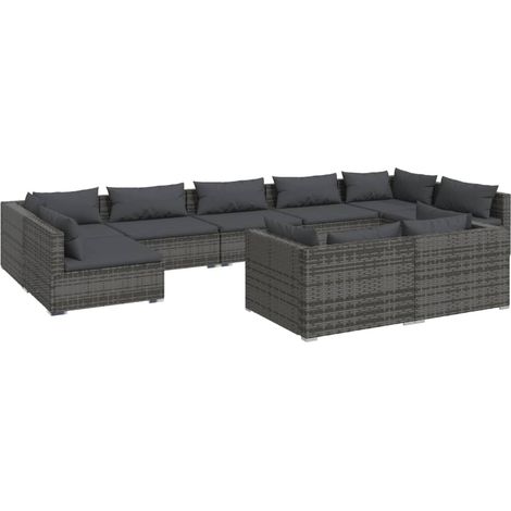 Maison Exclusive - Set Divani da Giardino 9 pz con Cuscini in Polyrattan Grigio (1/5)