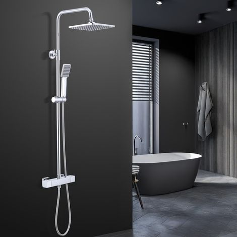 Colonne de Douche Thermostatique 38 °C,Ensemble thermostatique,Colonne de Douche Réglable En Hauteur,Anti-Brûlure,Système de douche en Inox 304,Chromé
