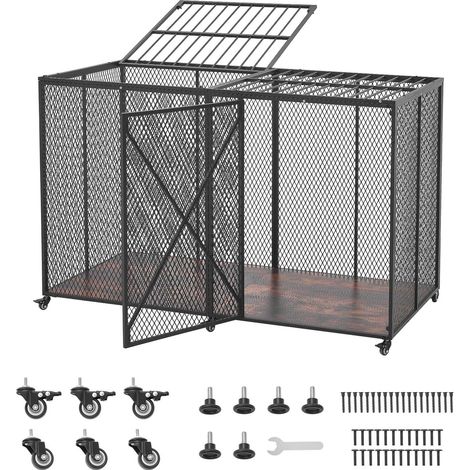 Mophorn Jaula para perros de metal con dos puertas y ruedas con freno, capacidad de carga de hasta 136,1 kg, estructura de malla de acero y base de tablero de partículas, ideal para perros grandes (1/5)