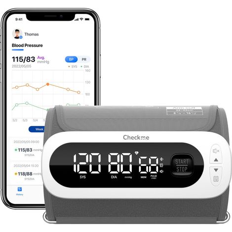 Tensiometre Bras Connecté - Fonction Vocale, Moyenne 3 Mesures, Brassard Sans Fil (22-42 cm), App pour iOS/Android, Lecture Facile (1/5)