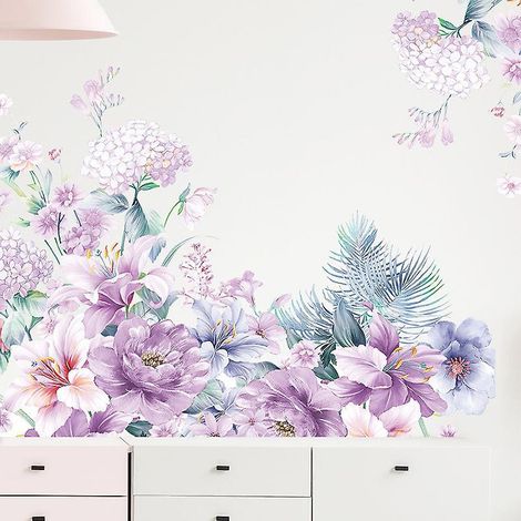 fleurs Romantiques Violettes Chambre D'enfant Chambre  Coucher Entre Maison Dcoration Murale Autocollants (1/5)