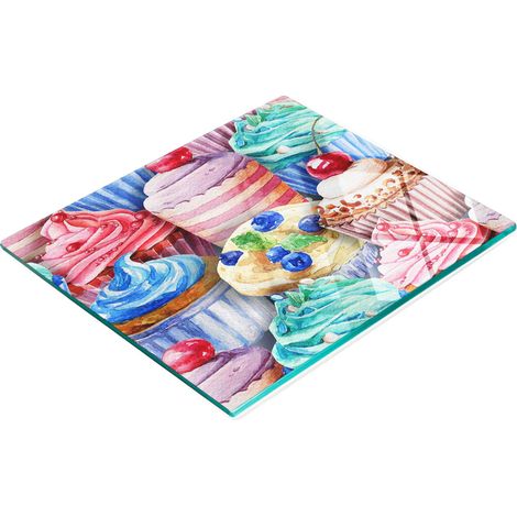 Dekoratives Küchenschneidebrett aus Glas, bunte Muffins, 60 x 52 cm (1/5)