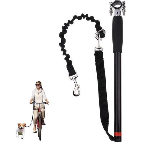 Guinzaglio da bicicletta a mani libere per addestramento del cane, ciclismo e passeggiate, design ammortizzante, barra da 42,5 cm, corda da 68 cm, nero (1/5)