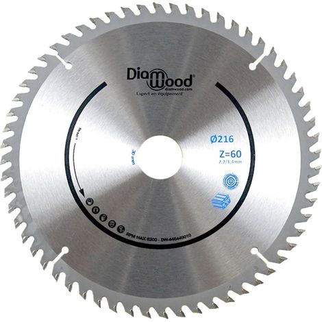 Lame de scie circulaire HM finition D. 216 x Al. 30 x ép. 2,2/1,4 mm x Z60 TP Nég pour Alu/bois - OMNIVOR (1/3)