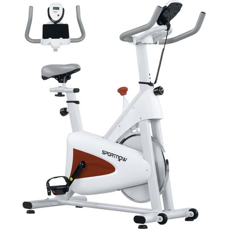 Vélo d'appartement silencieux avec selle réglable et moniteur LCD pour entraînement efficace à domicile, couleur blanche (1/5)