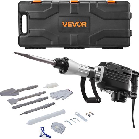 VEVOR Marteau Piqueur de Demolition 2800 W, Burineur Electrique 1200 BPM, Brise-beton avec 3 Burins, 1 Pelle a Argile, Mallette de Transport, Gants, Lunettes, pour Burinage Construction Destruction