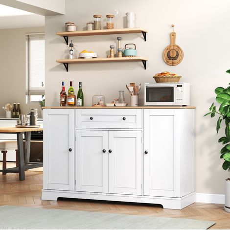 MEUBLIV buffet de cuisine 138 x 40 x 85 cm blanc/naturel – rangement à tiroirs (1/5)